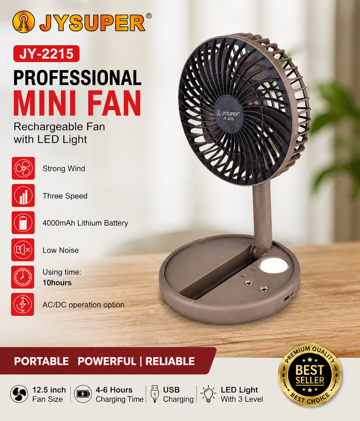 JYSUPER JY-2215 Rechargeable Fan